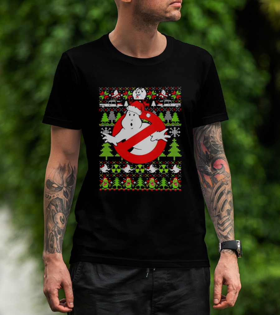 Ghostbusters No Ghost Symbol Christmas Sweater With Santa Hat And Ugly Sweater Icons T-Shirt