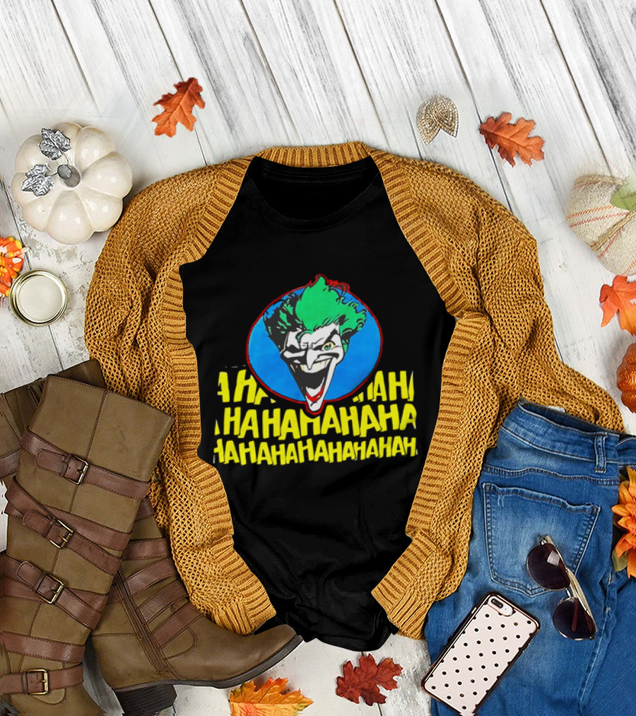 Joker DC Comics 1989 Hahahaha Vintage Iconic Laughing Face and Text T-Shirt