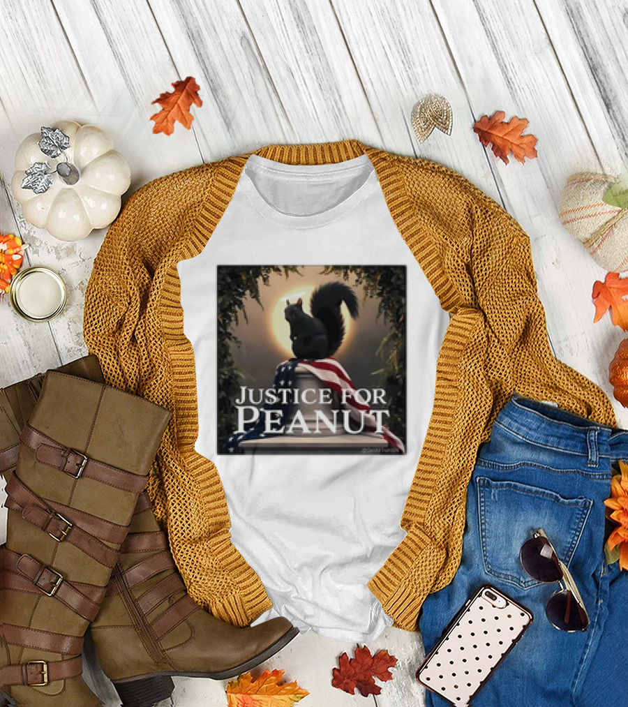 Justice for Peanut the Squirrel with American Flag Iconography T-Shirt