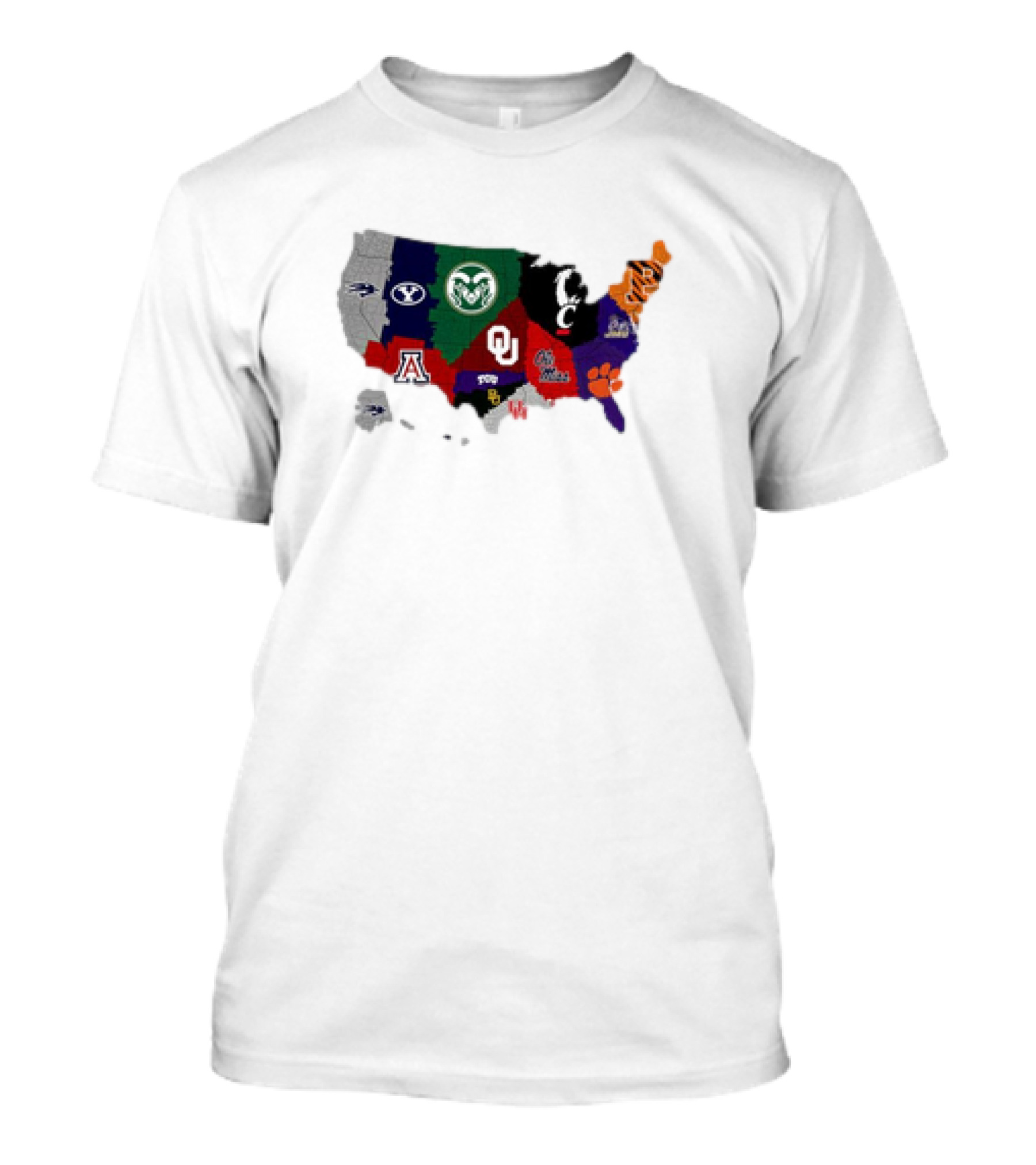 Map Of College Football Teams Featuring Big 12 Undefeated 13 T-Shirt