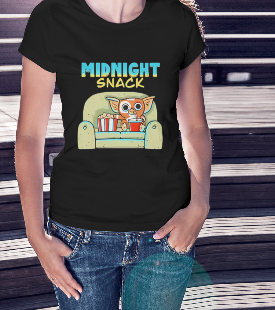 Midnight Snack Mogwai Relaxing On Couch With Popcorn And Soda T-Shirt