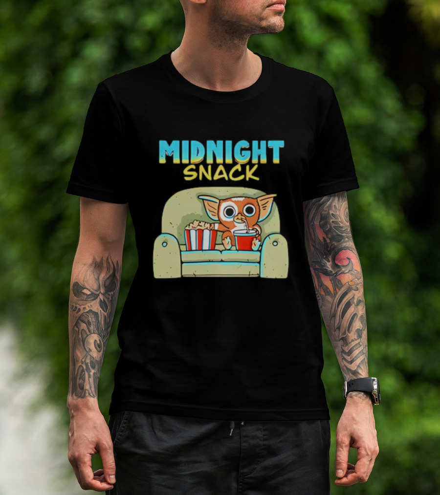 Midnight Snack Mogwai Relaxing On Couch With Popcorn And Soda T-Shirt