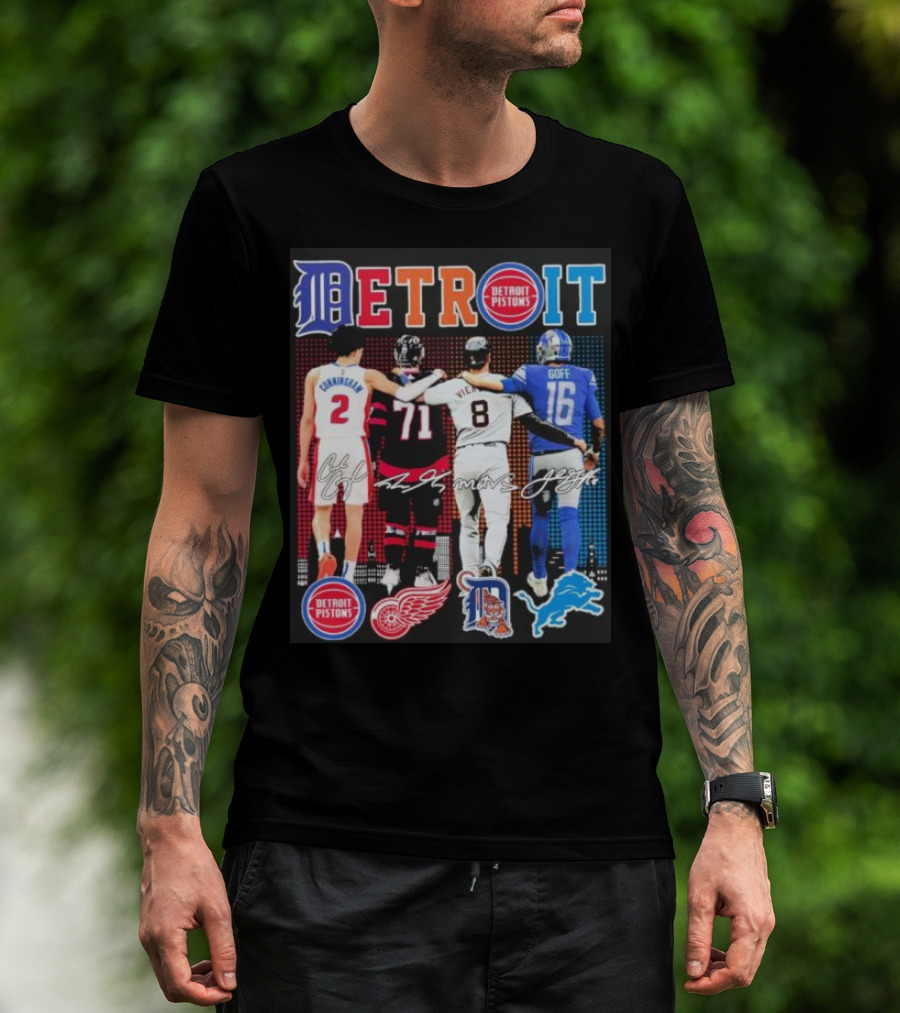 Detroit Pistons Red Wings Tigers Lions Cunningham Larkin Vierling Goff T-Shirt