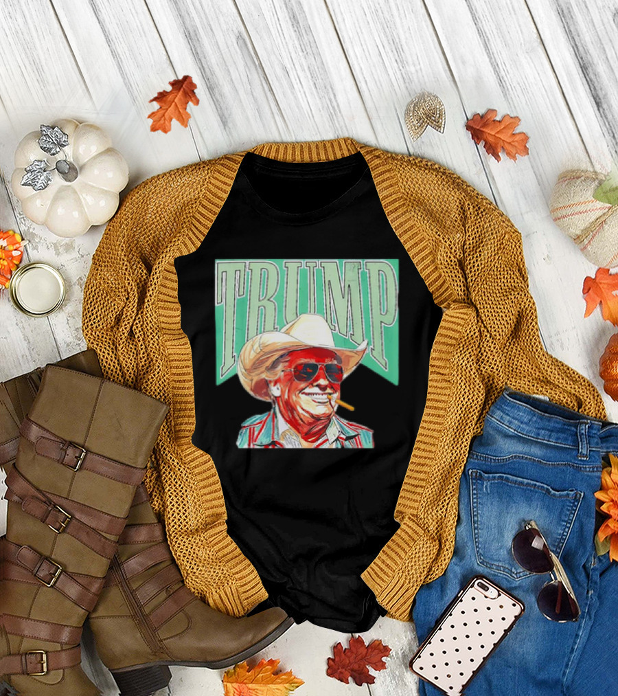 TRUMP Cowboy Hat Western Style Smoking Sunglasses T-Shirt