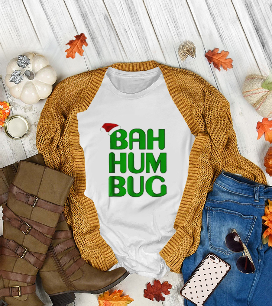 Bah Hum Bug Christmas Text with Santa Hat T-Shirt