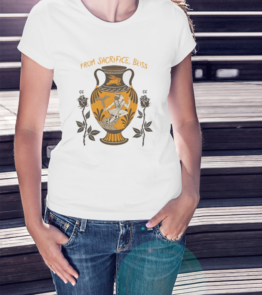 FROM SACRIFICE BLISS ANCIENT GREEK VASE HERMES AND ROSES T-Shirt