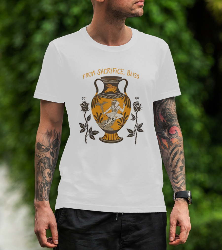 FROM SACRIFICE BLISS ANCIENT GREEK VASE HERMES AND ROSES T-Shirt