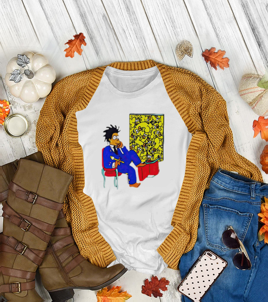 The Simpsons Jay-Z Cartoon Style Art with Basquiat Sitting on Red Chair T-Shirt