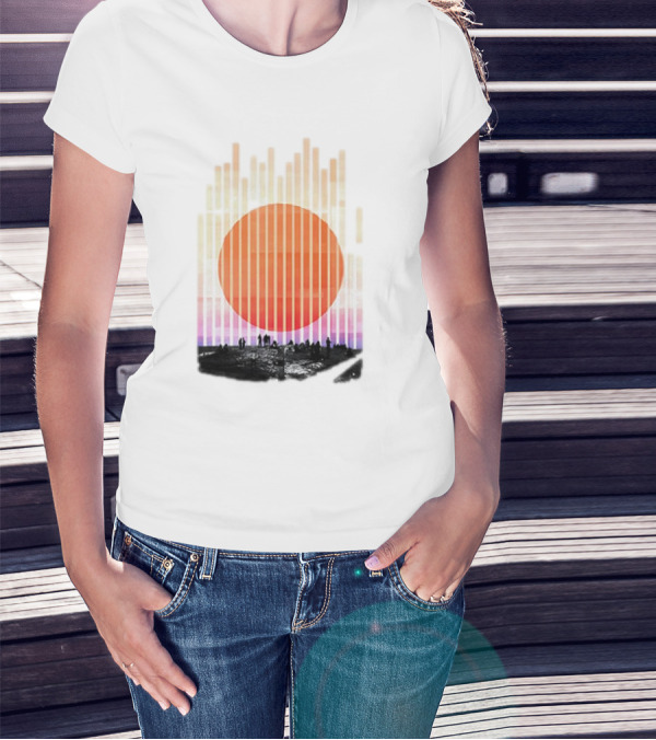 Stripe And Sun Vintage Sunset Silhouette On Horizon T-Shirt