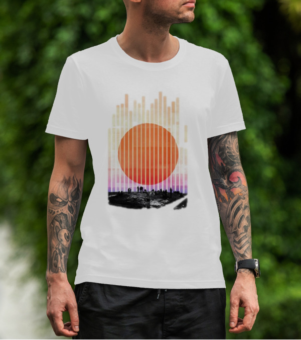 Stripe And Sun Vintage Sunset Silhouette On Horizon T-Shirt