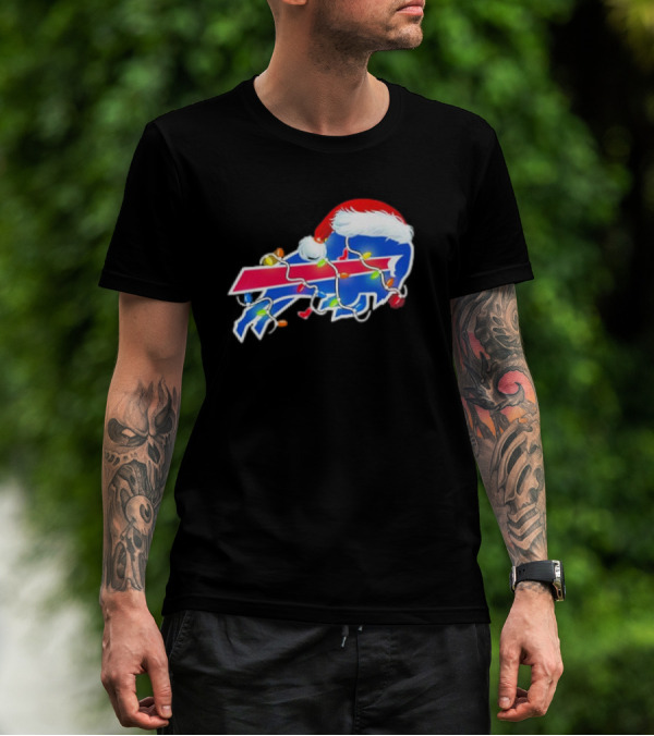 Buffalo Bills Santa Hat Christmas Lights T-Shirt