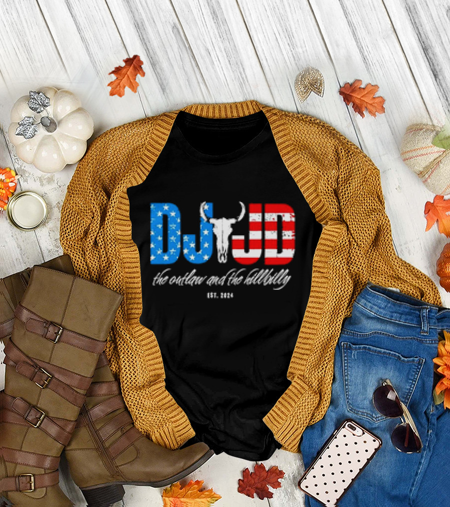 DJ JD The Outlaw and The Hillbilly Est. 2024 American Flag Bull Skull T-Shirt