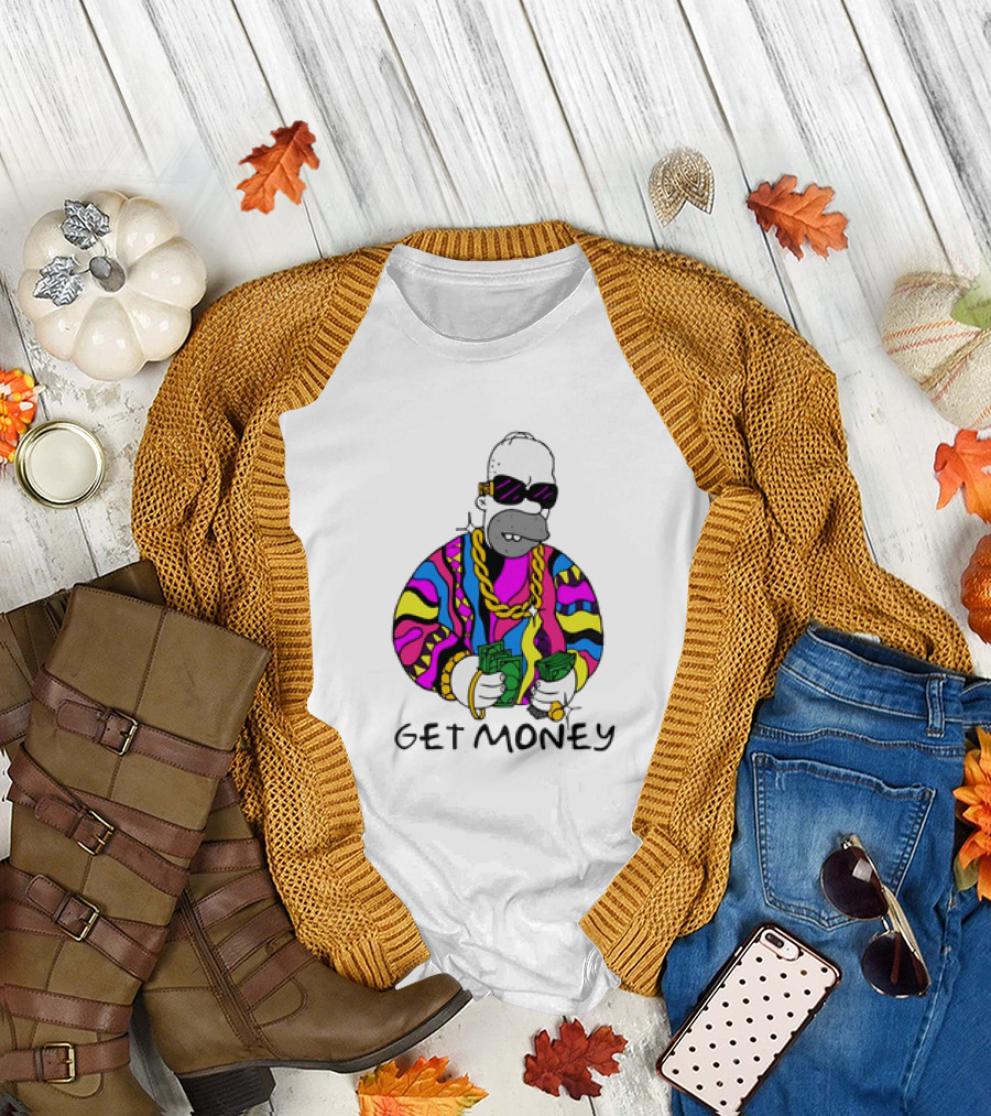 Homer Simpson Gangster Get Money Colorful Sweater and Sunglasses T-Shirt