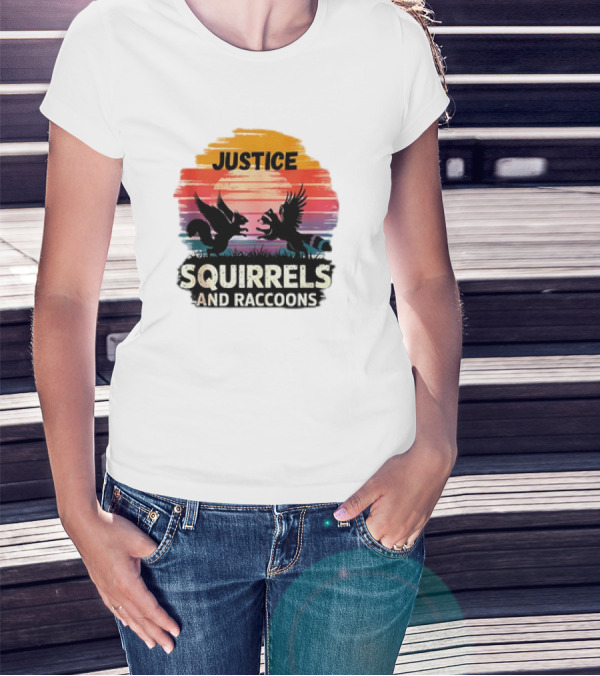 Justice For Peanut The Squirrel And Fred The Raccoon Retro Sunset T-Shirt