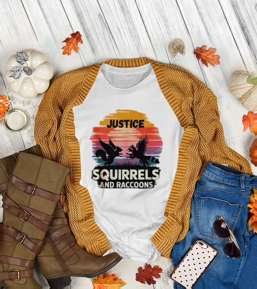 Justice for Peanut the Squirrel and Fred the Raccoon Retro Sunset T-Shirt