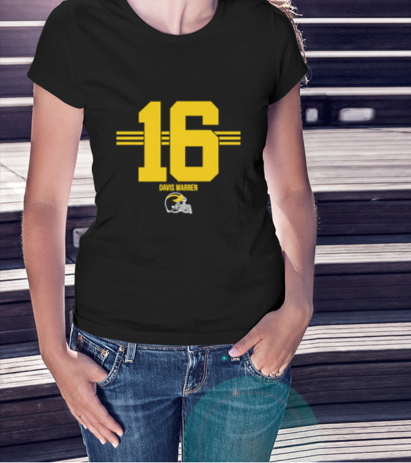 Michigan Football Davis Warren 16 Yellow Stripe Helmet T-Shirt