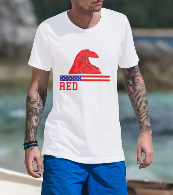 Red Wave USA Flag Wave T-Shirt