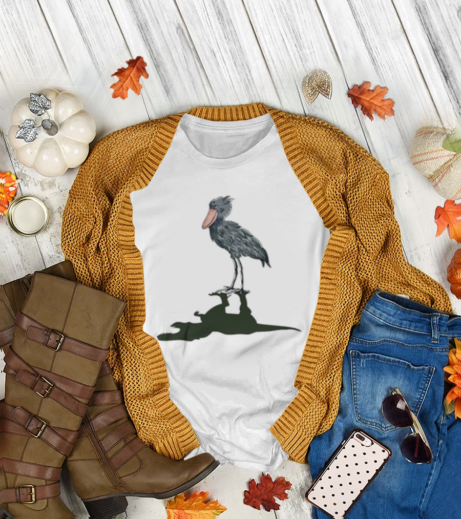 Shoebill Stork with Dinosaur Shadow Meme T-Shirt