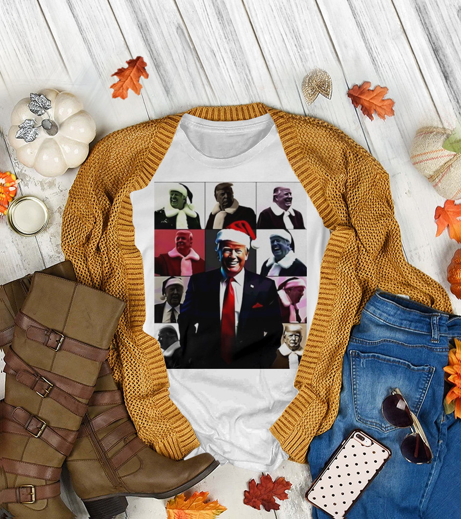 Xmas President Santa Hat Collage Patchwork T-Shirt