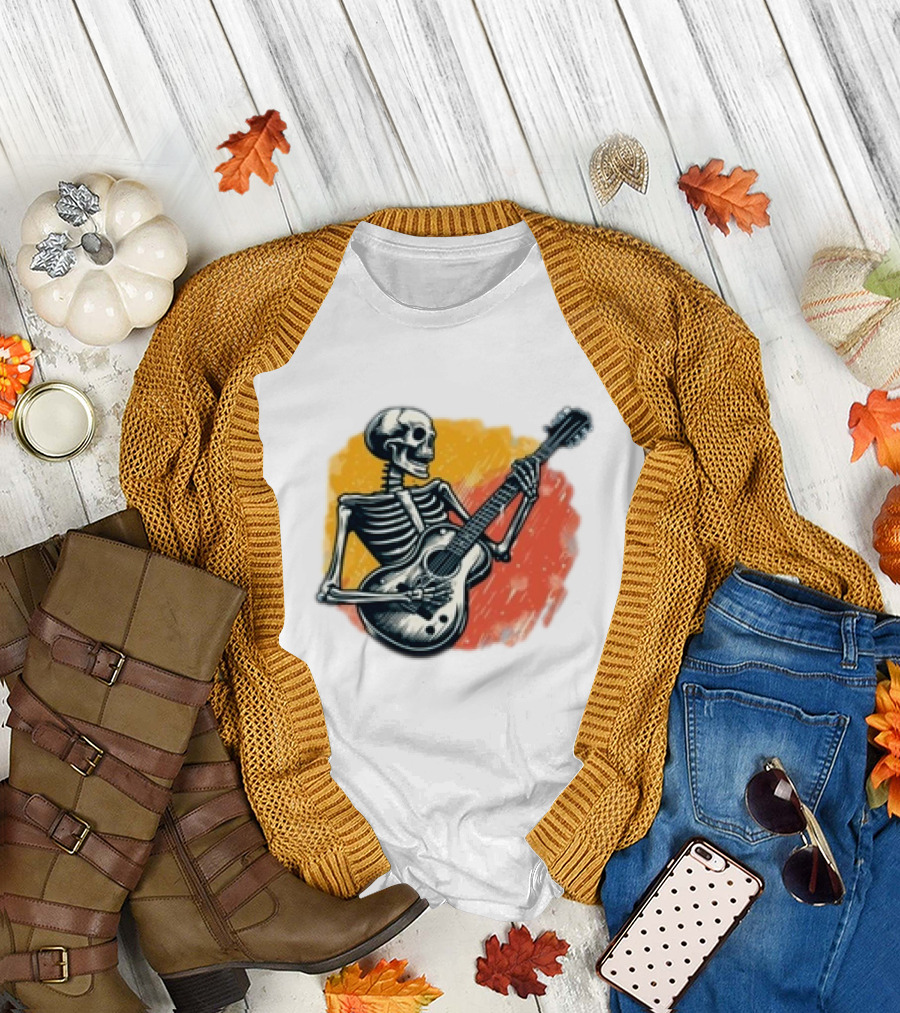 Skeleton Guitarist Rock Band Iconic T-Shirt