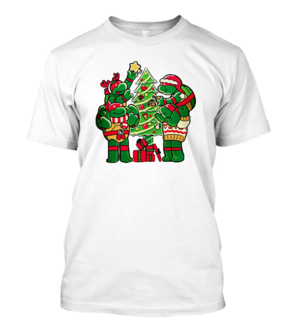 Cozy Xmas Teenage Mutant Ninja Turtles Christmas Tree Decorating Scene T-Shirt