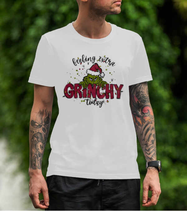 Feeling Extra Grinchy Today Santa Hat Christmas Mood T-Shirt