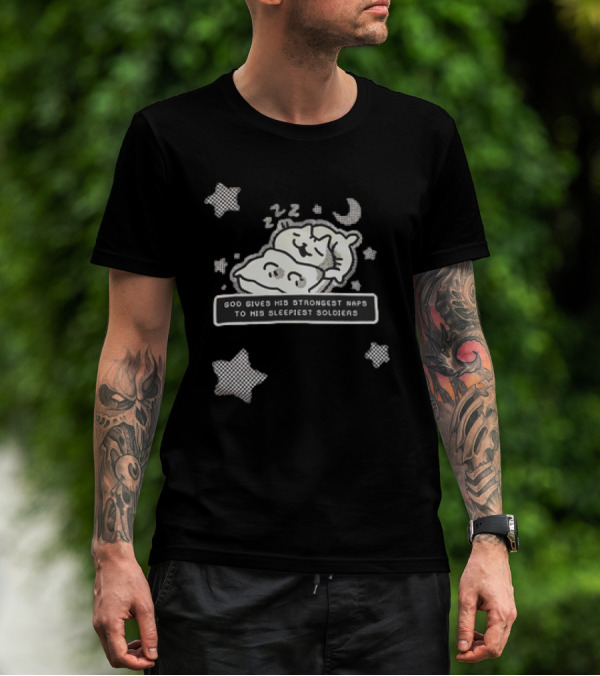God Gives His Strongest Naps To His Sleepiest Soldiers Cute Sleeping Cat And Moon Stars T-Shirt