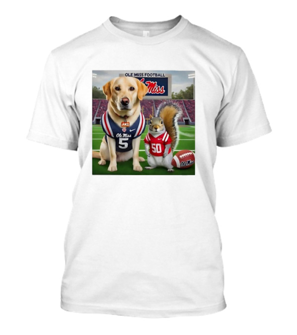 Ole Miss Football Dog And Squirrel In Jerseys On Field T-Shirt