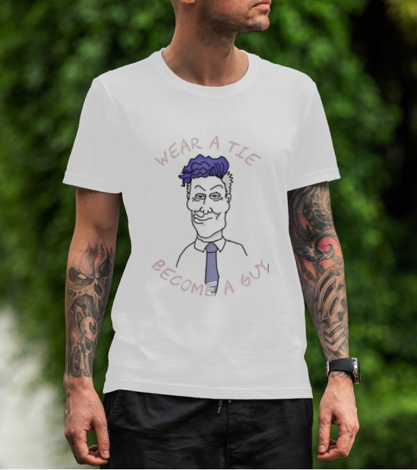 Wear A Tie Become A Guy Cartoon Character With Blue Hair And Necktie T-Shirt