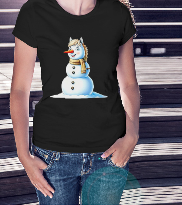 Horse Snowman Wearing Scarf Christmas T-Shirt