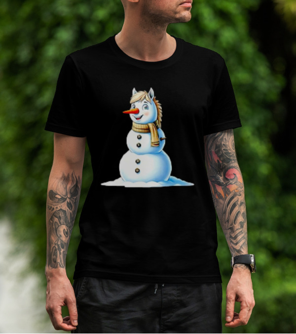 Horse Snowman Wearing Scarf Christmas T-Shirt