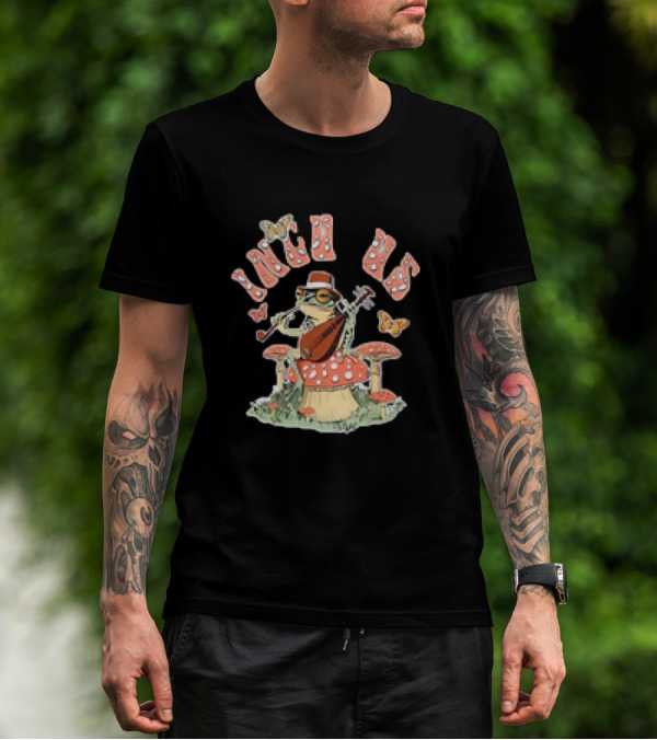 Incubus Frog Playing Mandolin With Mushrooms And Butterflies T-Shirt