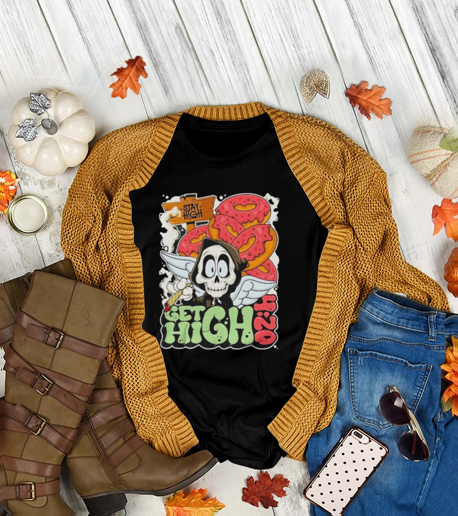 Stay High Get High 420 Skull Wings Donuts T-Shirt