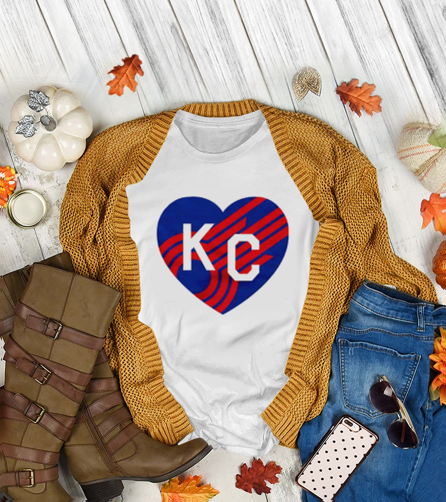 KC Comets Blue Red Striped Heart Love T-Shirt