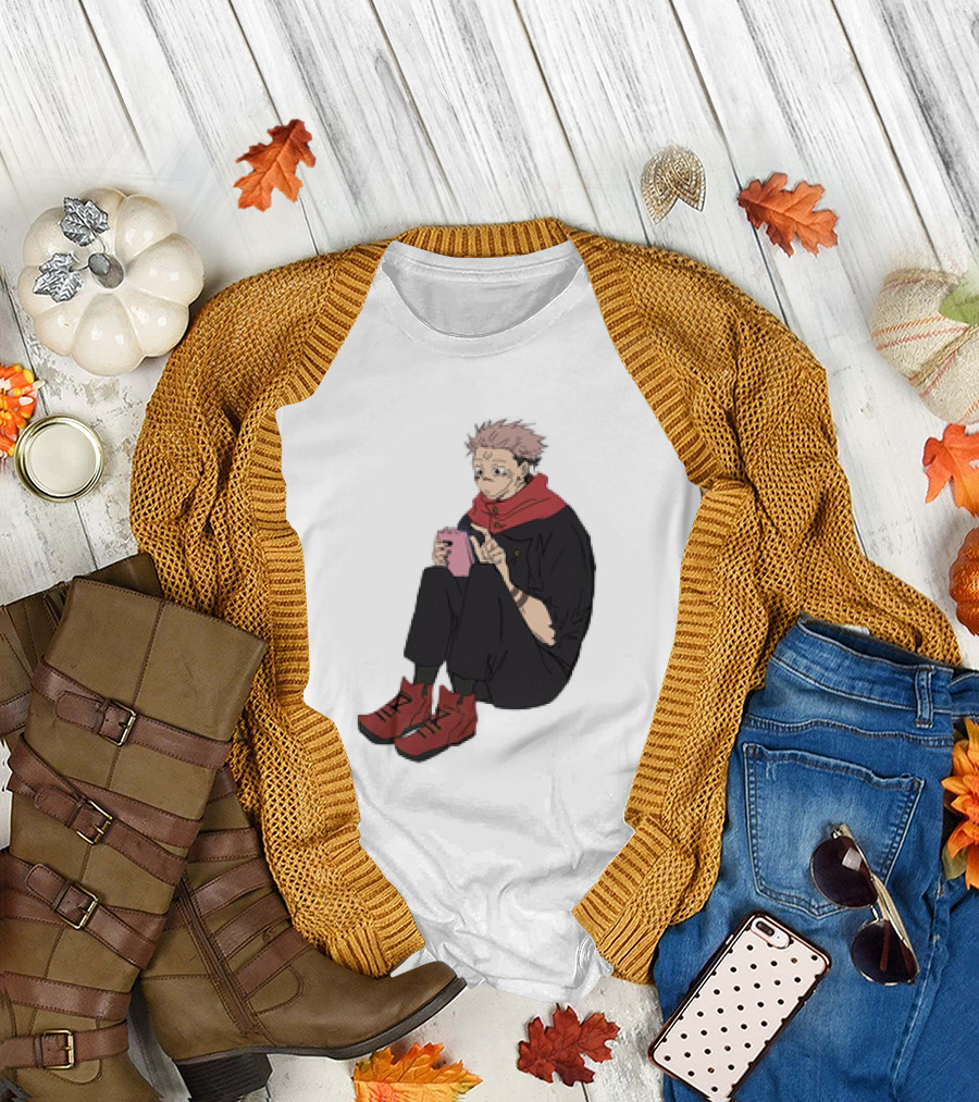 Yuji Itadori Mode Ryomen Sukuna Playing with Phone Jujutsu Kaisen Anime T-Shirt