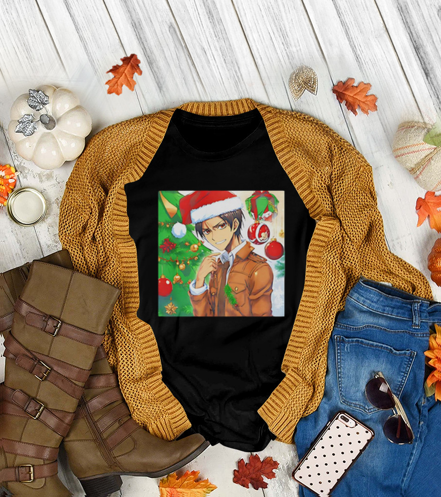 Eren Yeager Santa Hat Christmas Attack On Titan Anime Festive Tree Ornaments T-Shirt