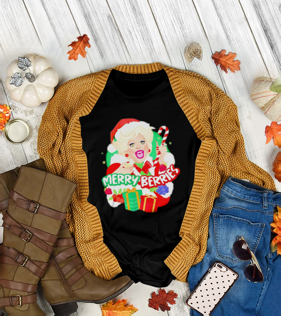 Merry Berries Christmas Santa Hat Candy Cane Gifts T-Shirt