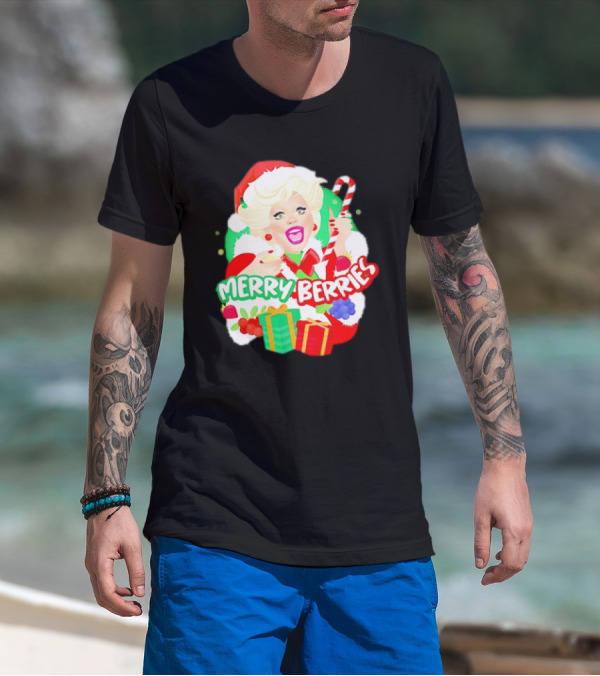 Merry Berries Christmas Santa Hat Candy Cane Gifts T-Shirt