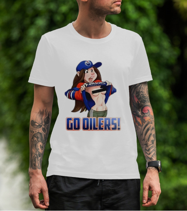 Edmonton Oilers Fan Girl Cartoon Go Oilers Enthusiasm T-Shirt