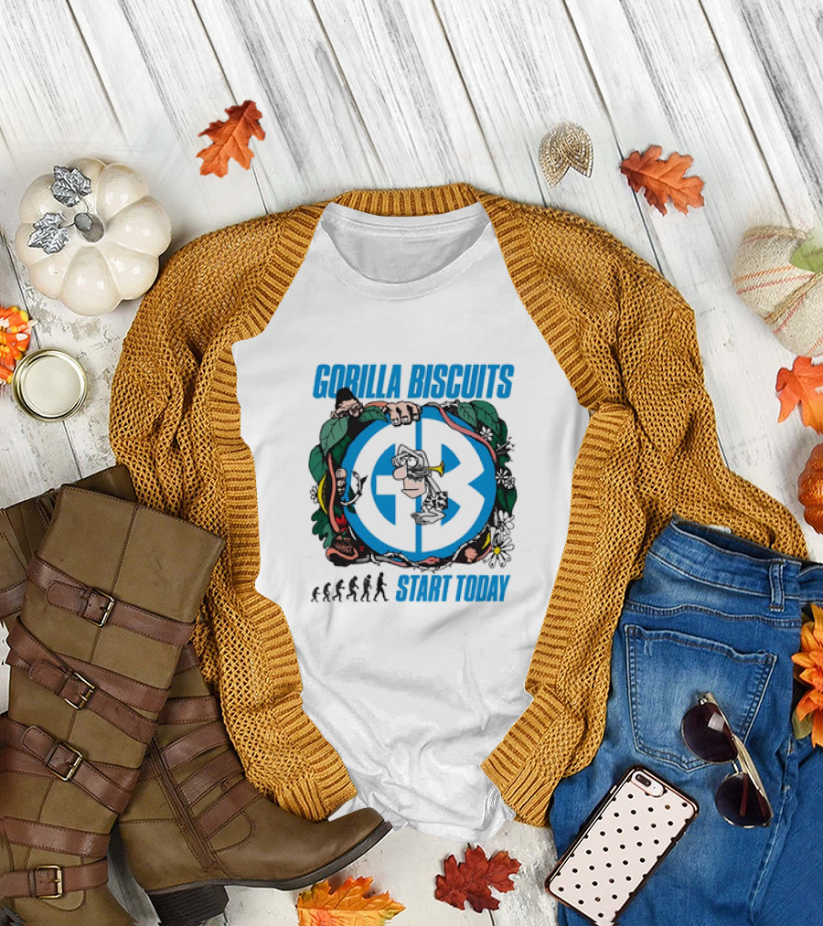 Gorilla Biscuits Start Today Evolution Theme Logo with Characters and Nature Elements T-Shirt