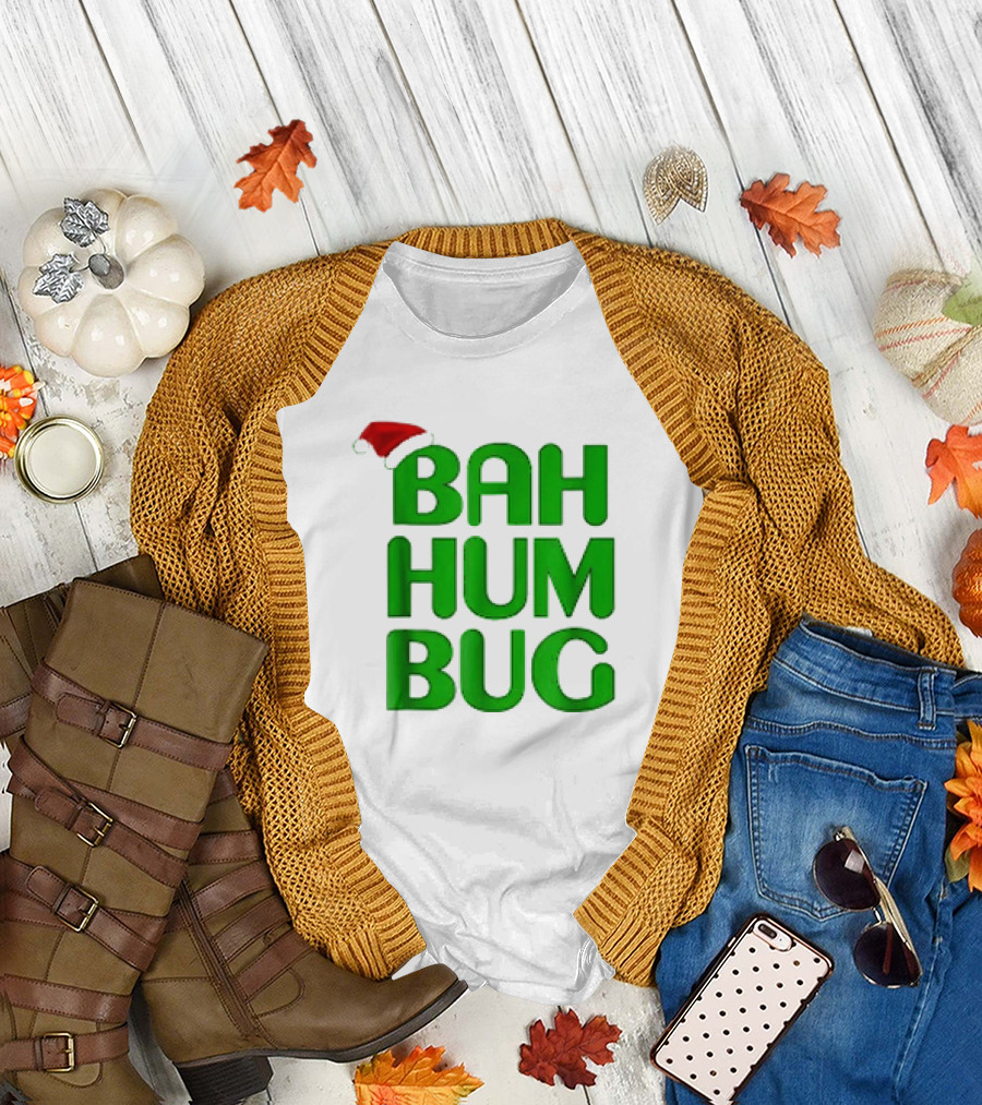 Bah Hum Bug Christmas Santa Hat Green Text T-Shirt