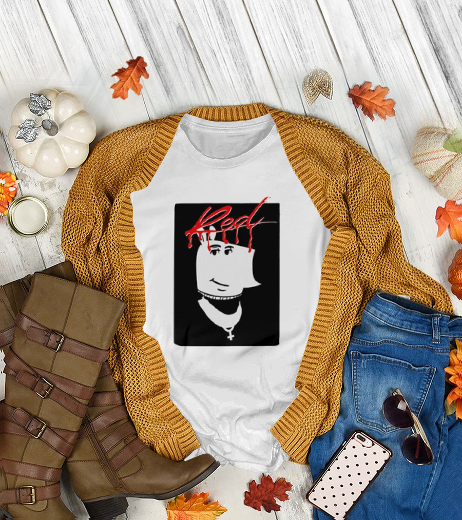 I’m Just a Chill Guy X Playboi Carti Whole Lotta Red Album Red Text Black and White Face Design with Necklace T-Shirt