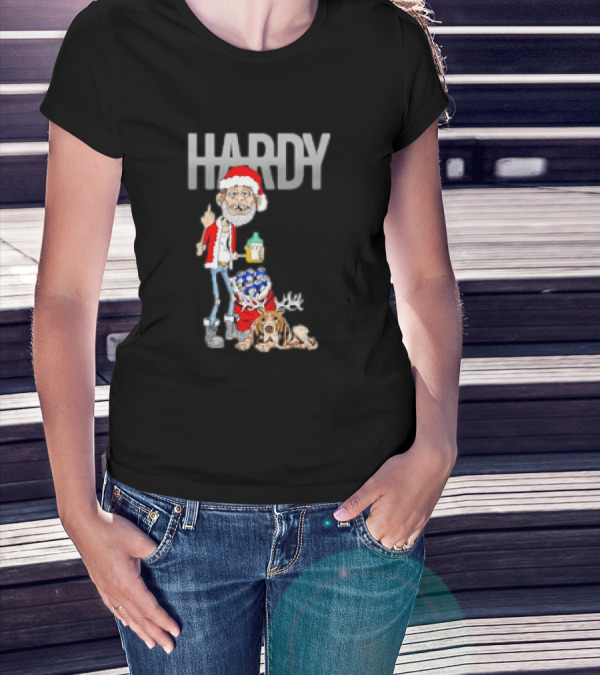 Hardy Jim Bob Holiday Christmas Santa With Beer And Reindeer Dog T-Shirt