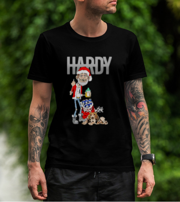Hardy Jim Bob Holiday Christmas Santa With Beer And Reindeer Dog T-Shirt
