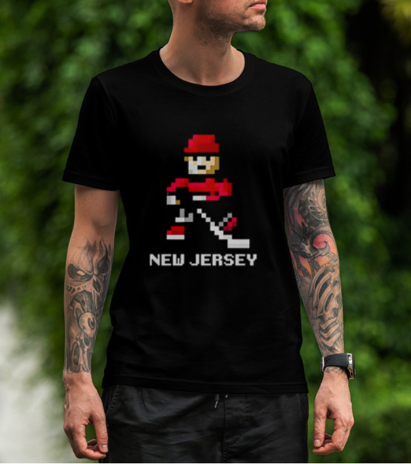 New Jersey Hockey Retro 8-Bit Pixel Art Player T-Shirt