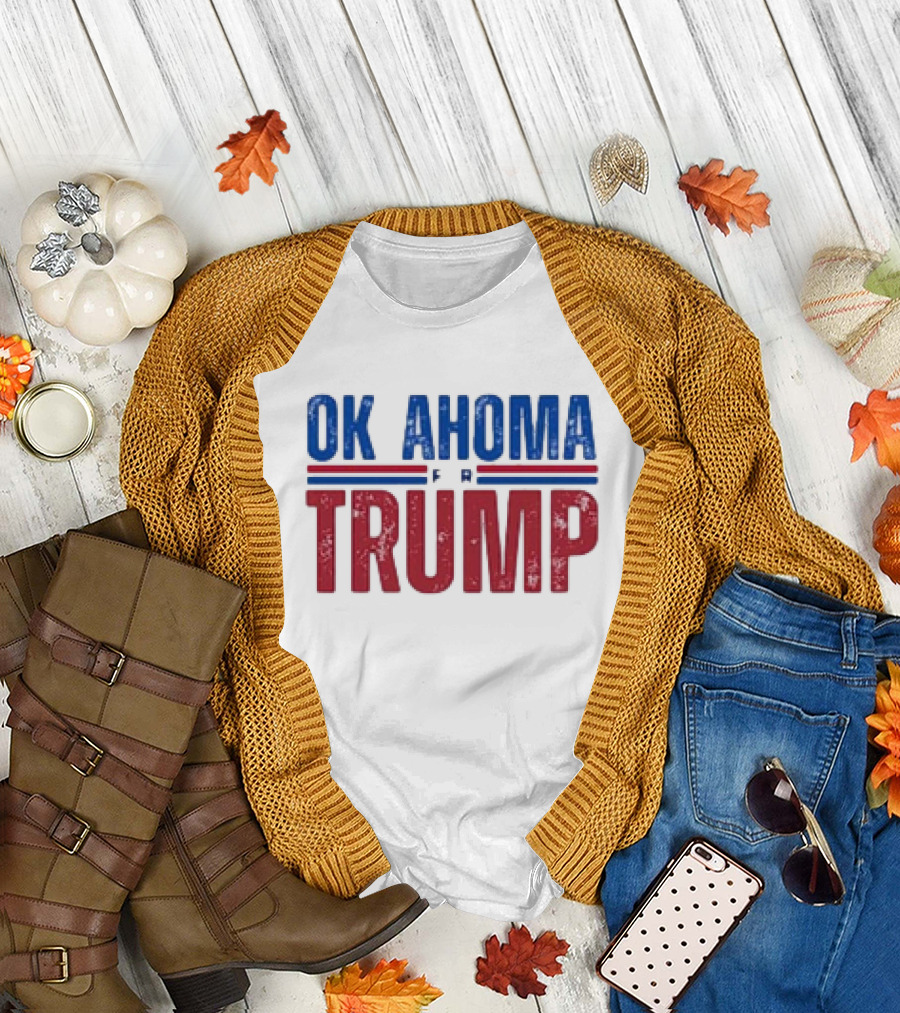 Oklahoma for Trump 2024 Red and Blue Text T-Shirt