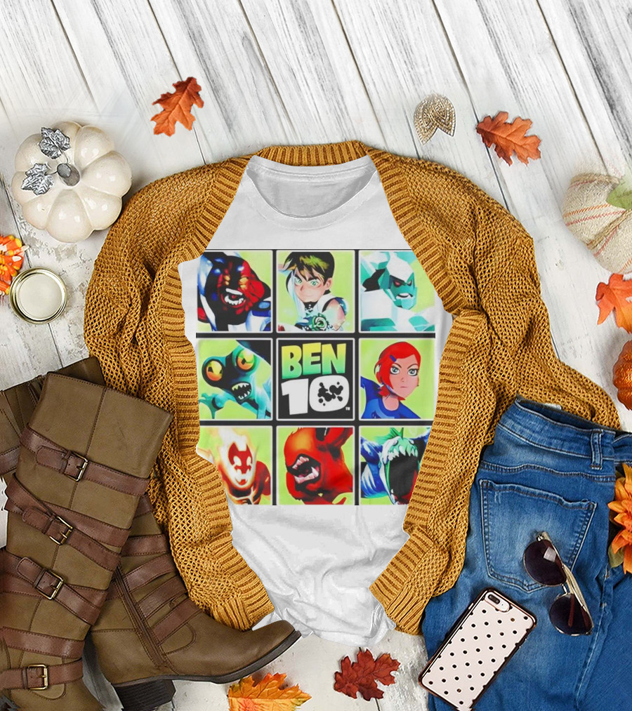 Ben 10 Alien Forms Panels Featuring Iconic Characters and Creatures T-Shirt