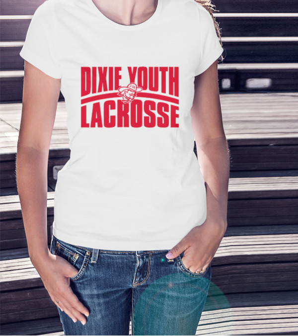 Dixie Youth Lacrosse Red Text Logo With Mascot Character T-Shirt