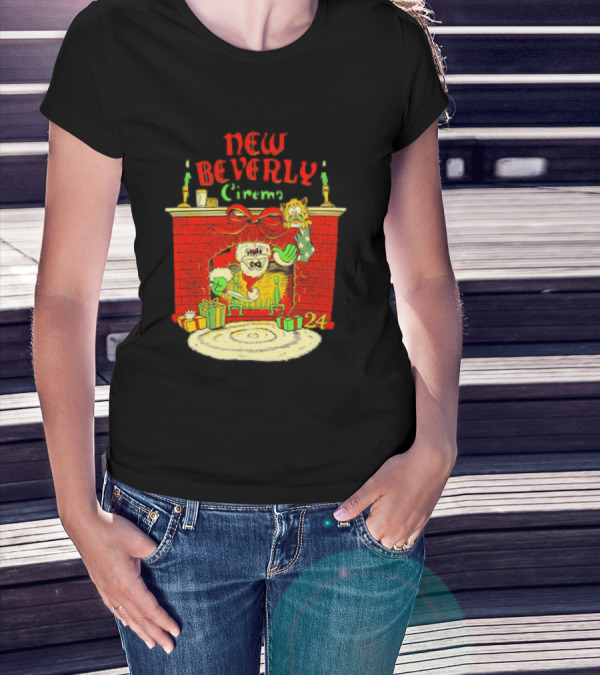 New Beverly Cinema Christmas Horror Santa Fireplace Scene T-Shirt