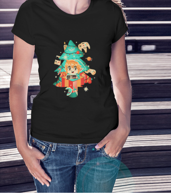 The Legend Of Zelda Link Nostalgic Christmas Tree With Video Game Controllers T-Shirt